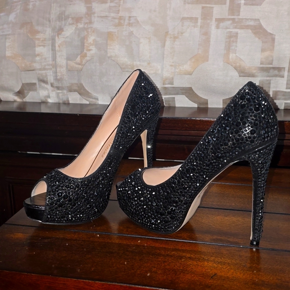 Lauren Lorraine Black Candy 8.5 Stiletto Platform heals